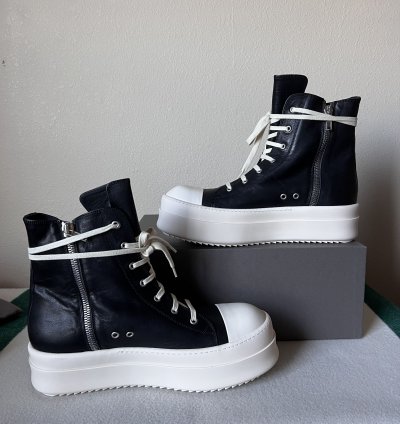 Rick Owens Leather Mega Bumper Ramones in Black