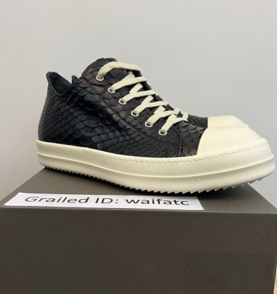 RICK OWENS LEATHER PYTHON BLACK MILK RAMONES LOW SNEAKERS