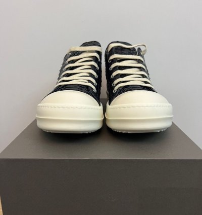 RICK OWENS LEATHER PYTHON BLACK MILK RAMONES LOW SNEAKERS