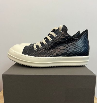 RICK OWENS LEATHER PYTHON BLACK MILK RAMONES LOW SNEAKERS