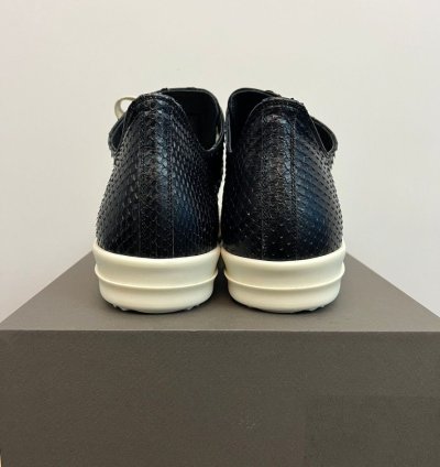 RICK OWENS LEATHER PYTHON BLACK MILK RAMONES LOW SNEAKERS