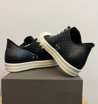 RICK OWENS LEATHER PYTHON BLACK MILK RAMONES LOW SNEAKERS