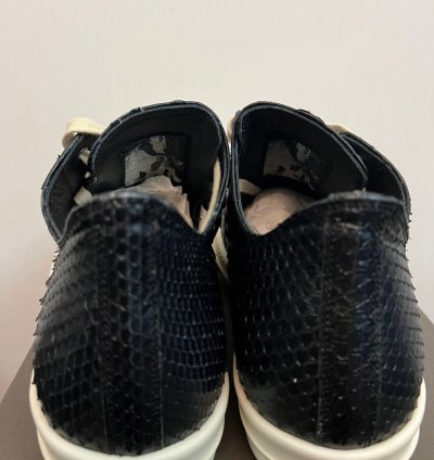 RICK OWENS LEATHER PYTHON BLACK MILK RAMONES LOW SNEAKERS