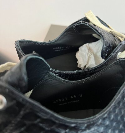 RICK OWENS LEATHER PYTHON BLACK MILK RAMONES LOW SNEAKERS