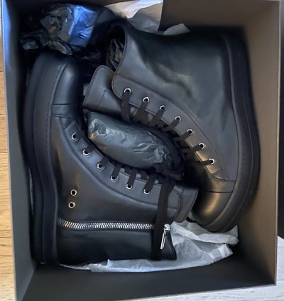 Rick Owens leather zip high top sneakers black on black