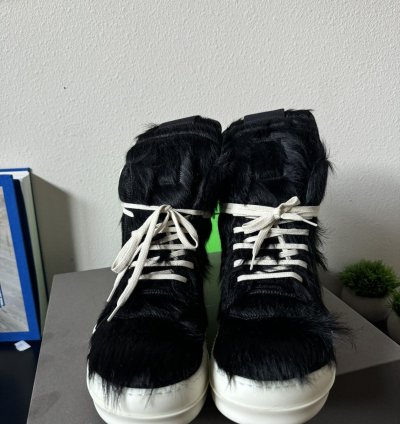 Rick Owens Lido Geobasket High Black Milk Fur Sneakers