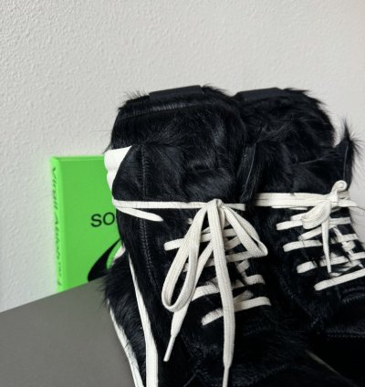 Rick Owens Lido Geobasket High Black Milk Fur Sneakers