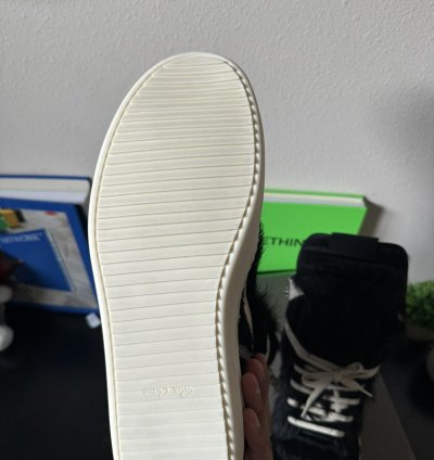 Rick Owens Lido Geobasket High Black Milk Fur Sneakers