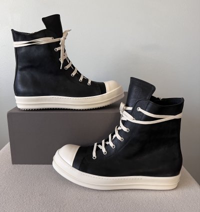 Rick Owens Lido High Top Ramones in Black Leather