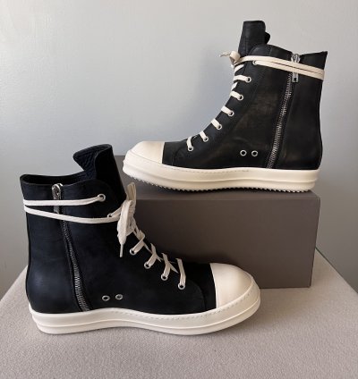 Rick Owens Lido High Top Ramones in Black Leather