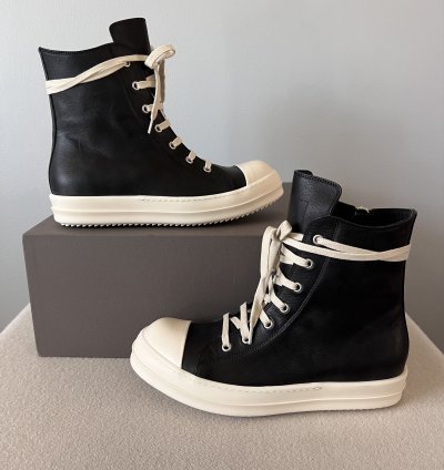 Rick Owens LIDO Ramones Hi in Black Leather