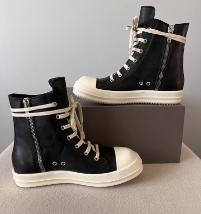 Rick Owens LIDO Ramones Hi in Black Leather
