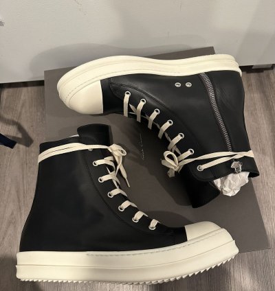 Rick owens mainline leather Ramones High Black Milk Size 44