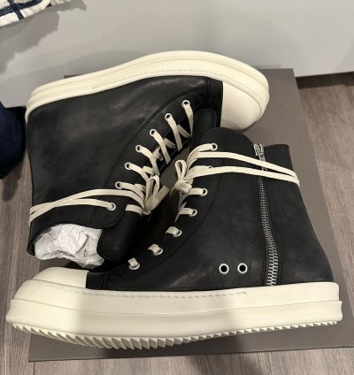 Rick Owens Mainline Washed Leather Ramones Black Siize 43