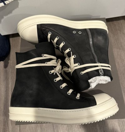 Rick Owens Mainline Washed Leather Ramones Black Siize 43