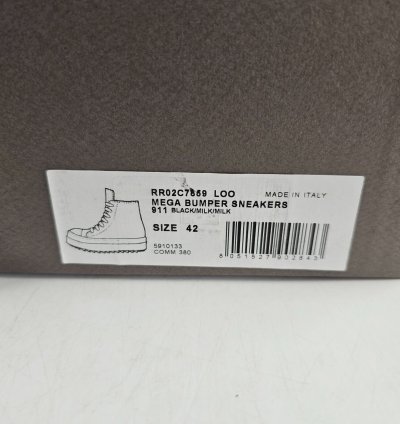 Rick Owens Mega Bumper Black Milk Leather Sneakers New 42