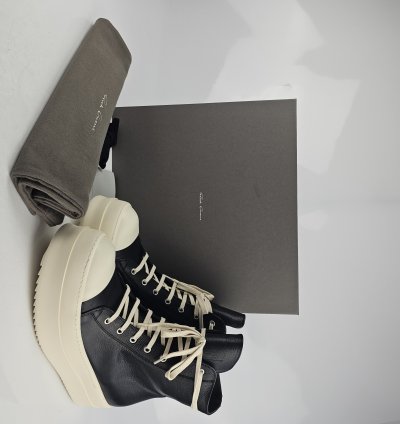 Rick Owens Mega Bumper Black Milk Leather Sneakers New 42