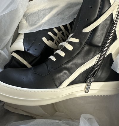 Rick Owens Men Black Geobasket High Top Leather Sneakers