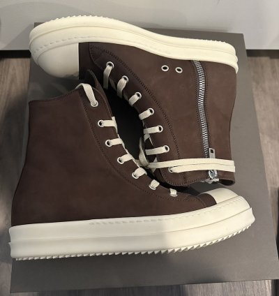 Rick Owens Nubuck Bull Leather Ramones High Brown Size 40
