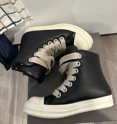 Rick owens padded jumbo lace Ramones High Black Milk Size 44