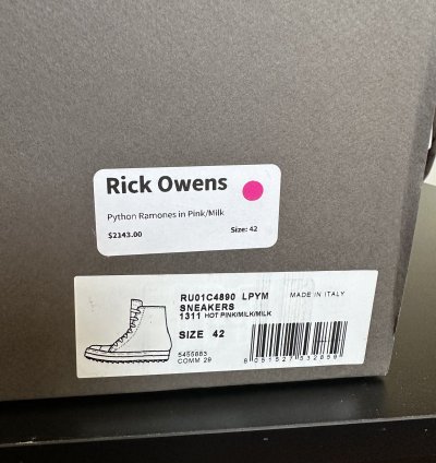 Rick Owens Pink Python Leather Ramones