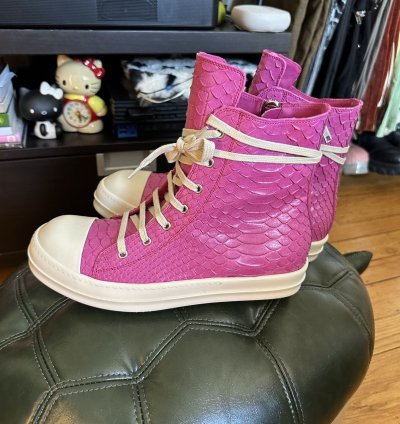 Rick Owens Pink Python Leather Ramones