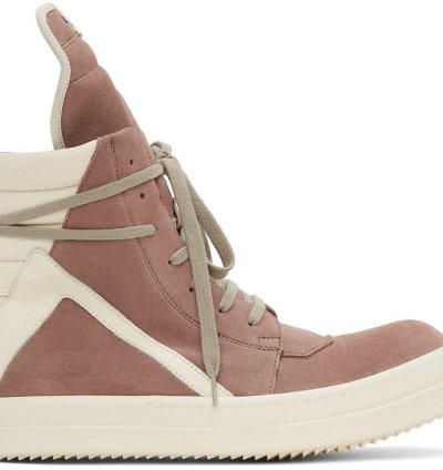 Rick Owens Pink Suede Geobasket High Sneakers