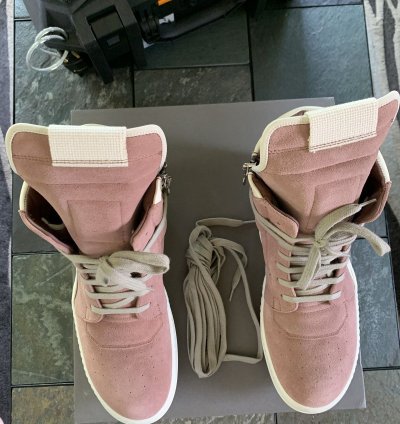 Rick Owens Pink Suede Geobasket High Sneakers