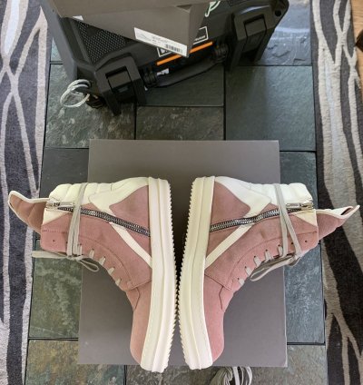 Rick Owens Pink Suede Geobasket High Sneakers