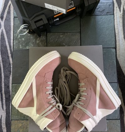 Rick Owens Pink Suede Geobasket High Sneakers