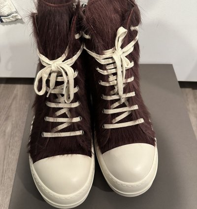 Rick Owens Pony Hair Cow Fur Ramones High Amethyst Size 43