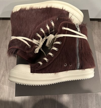 Rick Owens Pony Hair Cow Fur Ramones High Amethyst Size 43