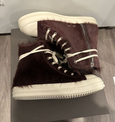 Rick Owens Pony Hair Cow Fur Ramones High Amethyst Size 43