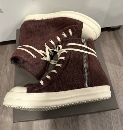 Rick Owens Pony Hair Cow Fur Ramones High Amethyst Size 44