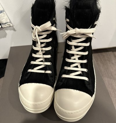 Rick owens pony hair Ramones High Black Milk Size 44