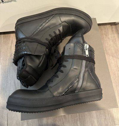 Rick Owens Python Leather Geobaskets Triple Black Size 42