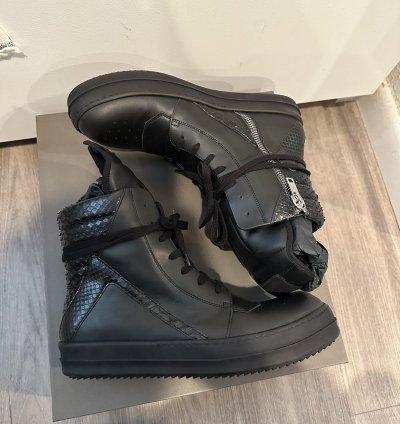 Rick Owens Python Leather Geobaskets Triple Black Size 42