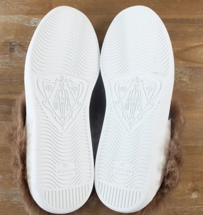 910 GUCCI Ace white lamb fur bee sneakers - 8 5 US 8 UK