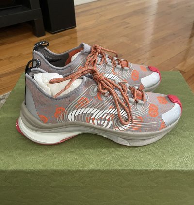 Brand New Gucci Run Sneakers Grey Orange Red sz 6 5 7