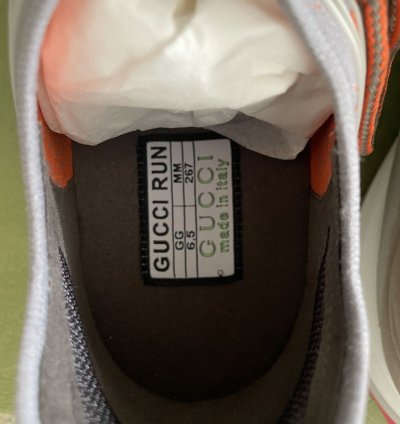 Brand New Gucci Run Sneakers Grey Orange Red sz 6 5 7
