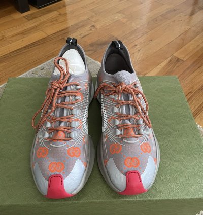 Brand New Gucci Run Sneakers Grey Orange Red sz 6 5 7