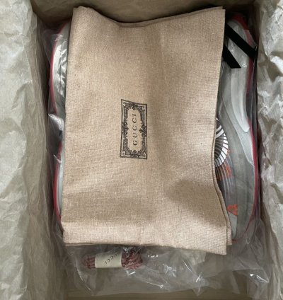 Brand New Gucci Run Sneakers Grey Orange Red sz 6 5 7
