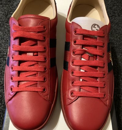 Gucci Ace Bee Stripe Logo Embellished Sneakers Size 8 5