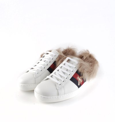 Gucci Ace Fur Inside Bee Sneakers Shoes Sz UK7 USA7 EUR41