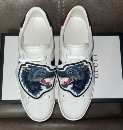 Gucci Ace Wolf Patch Sneaker Size 8 5