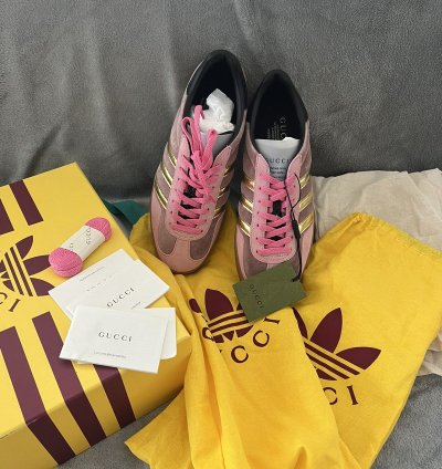 Gucci Adidas Gazelle Pink Velvet Sneakers