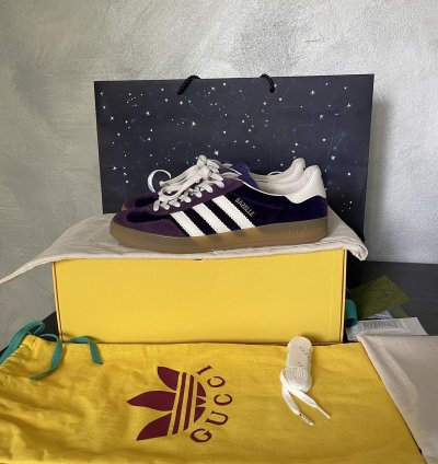 Gucci Adidas Gazelle Purple Velvet New