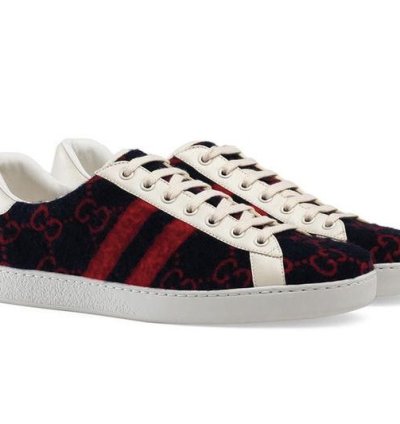 Gucci BNIB Navy Red Wool GG Ace Sneaker