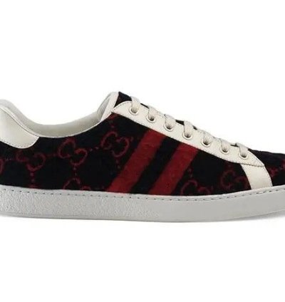 Gucci BNIB Navy Red Wool GG Ace Sneaker
