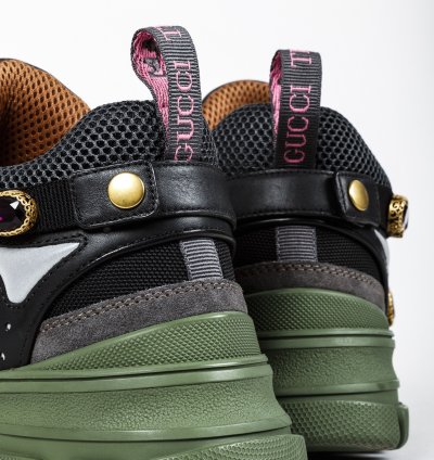 Gucci Flashtrek Crystal Black and Green Leather Sneakers